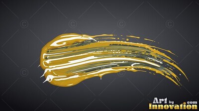 Thick stroke of glossy gold paint curving across a deep gray background