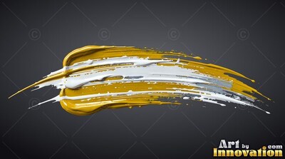 Thick yellow and white paint stroke on dark gray background