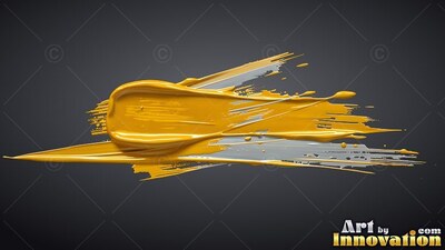 Sweeping across dark gray, thick yellow paint leaves scraped streaks and splatters
