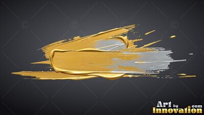A thick smear of shiny yellow metallic gold paint over light gray strokes on dark gray