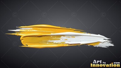 Sweeping across a dark background, a thick smear of yellow and white paint