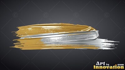 Thick brushstroke of gold and silver paint on dark gray