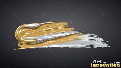 A thick stroke of glossy gold and silver paint along a deep gray background