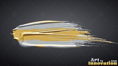 Thick gold and silver paint stroke over a dark gray background