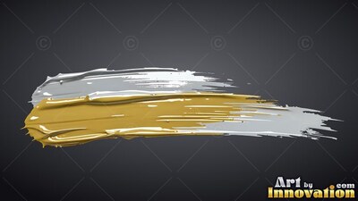 Dense gold and silver paint stroke across a dark gray backdrop