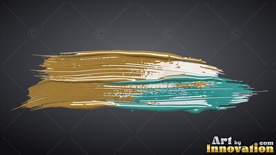 Thick gold and teal brushstroke on a deep gray background