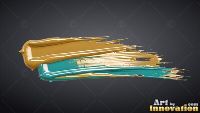 Heavy gold paint and teal paint smeared horizontally across a deep gray background