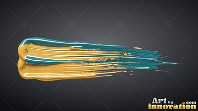 A thick swipe of glossy yellow and teal paint over dark gray