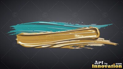 Thick teal and yellow-gold paint strokes on a dark gray background