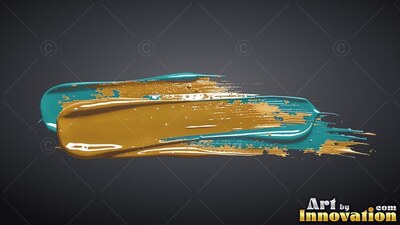 A horizontal smear of dense gold paint layered over turquoise on a dark gray background