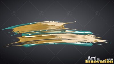 Gold and teal brushstrokes smeared on a dark gray background