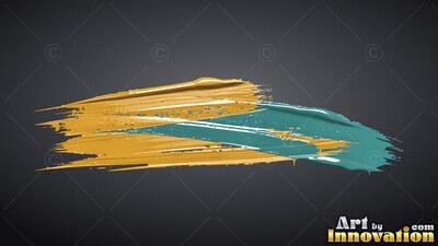 Gold and teal colored paint sweeps across a deep gray surface with glossy white highlights