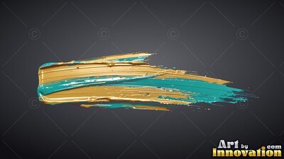 Sweeping across dark gray, a thick brushstroke blends glossy teal paint mixed with glossy gold paint