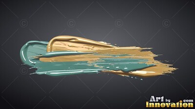 Heavy gold and teal colored paint smeared across plain dark gray background