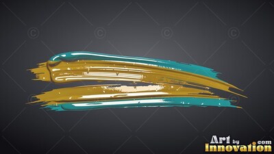 Swept horizontally across dark gray, glossy teal paint mixed with gold brushstrokes overlap