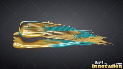 Thick stroke of glossy gold and teal paint on gray