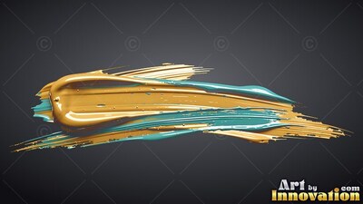 Thick gold and teal paint stroke on a deep gray background
