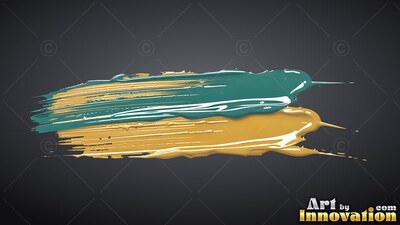 Thick teal and yellow paint sweeps across dark gray with bright white highlights