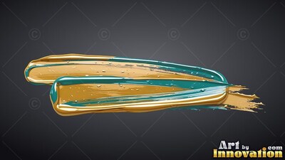 A thick streak of shiny teal and yellow-gold paint along a dark gray backdrop
