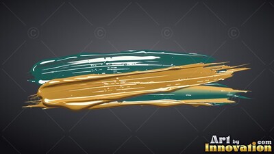 Broad gold and dark green brushstrokes on gray background
