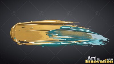 Thick horizontal paint stroke in gold and teal on dark gray