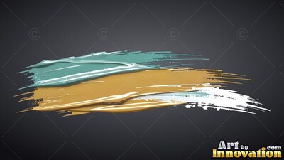 Thick paint sweeps horizontally in layers, catching bright light across teal and gold ridges
