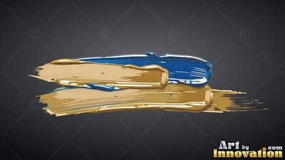 Glossy gold and deep blue paint brush strokes on a shadowed background
