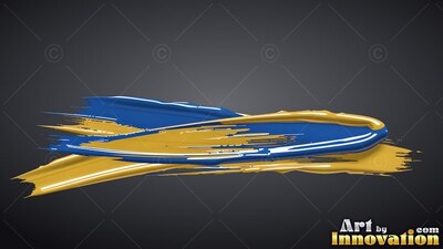 Thick blue and gold paint stroke across a dark background