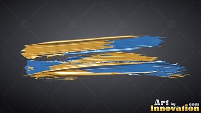 Thick gold and bright blue paint marks across a dark background
