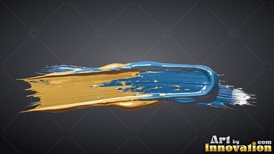 Thick blue and gold paint smears across a dark backdrop with glossy highlights