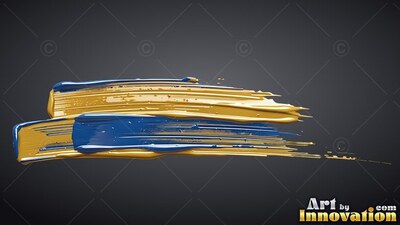 Thick blue and metallic gold brushstrokes on a black background
