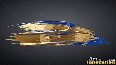 Deep gold and blue paint brush stroke on dark gray