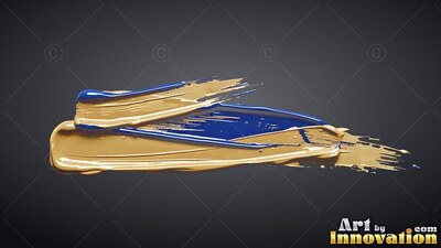 Sweeping across dark gray, thick gold and deep blue paint blends in rough layers