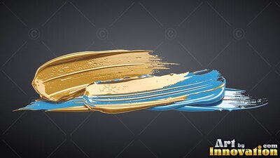 Deep gold and blue streaks of paint on a dark background