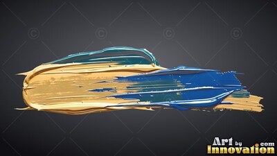 Thick swipe of gold and deep blue paint smeared across a deep gray background