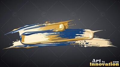 Thick blue and gold paint brushed across a plain dark gray background