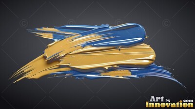 Thick yellow and blue brushstrokes on a dark background