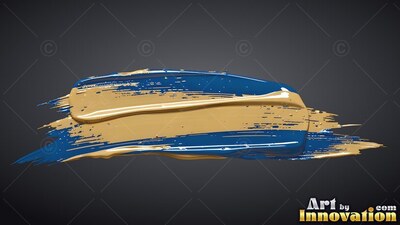 A thick smear of shiny gold and dark blue paint over a black background