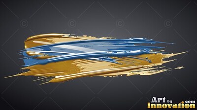 Thick gold and deep blue paint smeared across a shadowed background