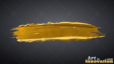 Stretched horizontally across dark gray, a thick smear of glossy yellow gold paint