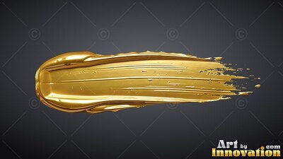 A thick stroke of shiny glossy gold paint spreads across a plain shadowed background