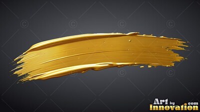 Sweeping horizontally across dark gray, a thick smear of glossy gold paint