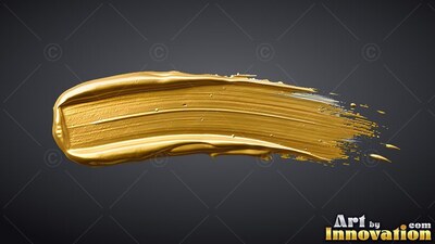 Thick gold paint stroke with ridges on a shadowed background