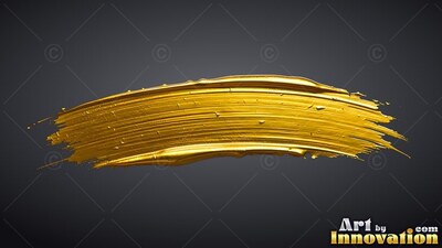 A thick streak of shiny yellow glossy gold paint brushed across a deep gray background