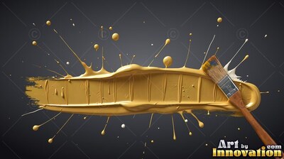 A thick smear of yellow paint splatters outward under the light from a wooden brush