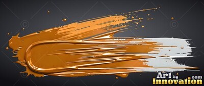 Sweeping across black, heavy gold and white paint forms horizontal brushstrokes