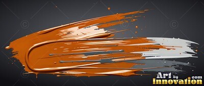 Thick orange and white paint sweep on dark gray