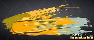 A thick wet smear of yellow and sage fluid spreads across a dark background