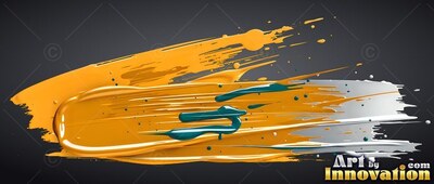 Thick yellow paint sweeps over silver and dark green splashes on black