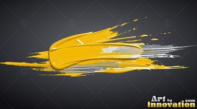Thick yellow paint swipe over a charcoal background